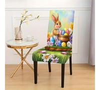 Hiseng Housse de Chaise Joyeuses Pâques, Housse de Chaise Extensible Housses de Chaises Salleà Manger Lavable, Housses pour Chaises Maison Hôtel Restaurant Décor (Œufs de Pâques,6 Pieces)