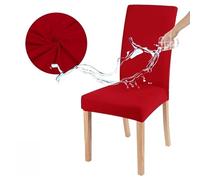 Hiseng Housse de Chaise, Lot de 8/6/4/2/1 Housse de Chaise Couleur Unie Imperméable Extensible Housse de Chaise Salle à Manger Amovible Lavable, Housse pour Chaise Maison, Hôtel (6 Pieces,Rouge)