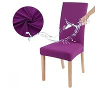 Hiseng Housse de Chaise, Lot de 8/6/4/2/1 Housse de Chaise Couleur Unie Imperméable Extensible Housse de Chaise Salle à Manger Amovible Lavable, Housse pour Chaise Maison, Hôtel (6 Pieces,Violet)