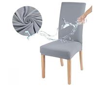 Hiseng Housse de Chaise, Lot de 8/6/4/2/1 Housse de Chaise Couleur Unie Imperméable Extensible Housse de Chaise Salle à Manger Amovible Lavable, Housse pour Chaise Maison, Hôtel (6 Pieces,Gris)