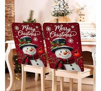 Hiseng Housse de Chaise Noël Lot de 2/4/6/8, Rouge Housse Chaise de Noël Décor 57x46cm Décoration de Couverture Chair, Protège Chair pour Fête des Fêtes (Bonhomme Neige Rouge a,Lot de 2)