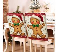 Hiseng Housse de Chaise Noël Lot de 2/4/6/8, Rouge Housse Chaise de Noël Décor 57x46cm Décoration de Couverture Chair, Protège Chair pour Fête des Fêtes (Bonhomme Pain d'Épice,Lot de 6)