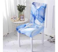 Hiseng Housse de Chaise, Série de Marbre Lot de 6/4/2/1 Housse de Chaise Extensible, Housse de Chaise Salle à Manger Lavable, Housse pour Chaise Maison, Hôtel, Restaurant, Décor (Bleu,6 Pieces)