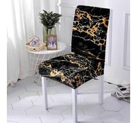 Hiseng Housse de Chaise, Série de Marbre Lot de 6/4/2/1 Housse de Chaise Extensible, Housse de Chaise Salle à Manger Lavable, Housse pour Chaise Maison, Hôtel, Restaurant, Décor (Noir,6 Pieces)