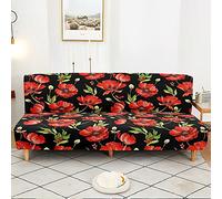 Hiseng Housse de Clic Clac Élastique Canapé 2/3 Places Extensible Antidérapant Housse de Canapé sans Bras Tout Couvert Canapé-lit Pliant Protecteur Imprimé de Fleurs 3D (Fleur Rouge,190-230cm)