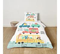 Hiseng Housse de Couette Enfant, Dessin Animé Parure de Lit Enfant, Housse Couette Ado Garçon Fille, Microfibre Housse de Couette + 1/2 Taie d'oreiller (90x190cm,Bus Jaune)