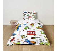 Hiseng Housse de Couette Enfant, Dessin Animé Parure de Lit Enfant, Housse Couette Ado Garçon Fille, Microfibre Housse de Couette + 1/2 Taie d'oreiller (140x200cm,Bus Rouge)