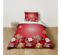 Hiseng Housse de Couette Enfant Parure de Lit Enfant avec Taie d'oreiller, Microfibre Housse Couette Ado Garçon Fille Impression 3D de Noël Housse de Couette (120x150cm,Traîneau Rouge)