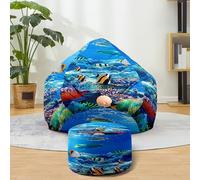 Hiseng Housse Pouf Poire avec Repose Pied Sans Remplissage S M L XL XXL 3D Bleu Océan Housse de Pouf Poire Sac Haricots Poire avec Rangement pour Enfants Adultes Tissus Lavables (Coquillage,130x150cm)
