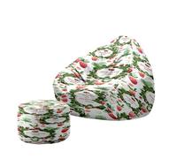 Hiseng Housse Pouf Poire avec Repose Pied sans Remplissage S M L XL XXL Housse de Pouf Poire Sac Haricots Poire avec Rangement Lavables pour Enfants Adultes, Fraise Imprimé (Plantes,100x120cm)