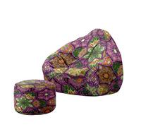 Hiseng Housse Pouf Poire avec Repose Pied sans Remplissage S M L XL XXL, Housse de Pouf Poire Sac Haricots Poire avec Rangement pour Enfants Adultes Tissus Lavables (Mandalas 1,100x120cm)