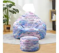Hiseng Housse Pouf Poire avec Repose Pied sans Remplissage S M L XL XXL Housse de Pouf Poire Sac Haricots Poire avec Rangement Lavables pour Enfants Adultes, Papillon Imprimé (Rêveur,130x150cm)