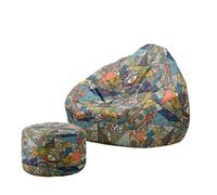 Hiseng Housse Pouf Poire avec Repose Pied sans Remplissage S M L XL XXL Housse de Pouf Poire Sac Haricots Poire avec Rangement Lavables pour Enfants Adultes, Exotisme Bohème (Triangle,90x110cm)