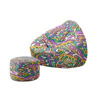 Hiseng Housse Pouf Poire avec Repose Pied sans Remplissage S M L XL XXL, Housse de Pouf Poire Sac Haricots Poire avec Rangement pour Enfants Adultes Tissus Lavables (Mandalas 3,100x120cm)