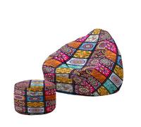 Hiseng Housse Pouf Poire avec Repose Pied sans Remplissage S M L XL XXL Housse de Pouf Poire Sac Haricots Poire avec Rangement Lavables pour Enfants Adultes, Exotisme Bohème (Carreaux,80x90cm)
