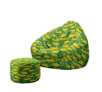 Hiseng Housse Pouf Poire avec Repose Pied sans Remplissage S M L XL XXL Housse de Pouf Poire Sac Haricots Poire avec Rangement Lavables pour Enfants Adultes, Citron Imprimé (Printemps,130x150cm)