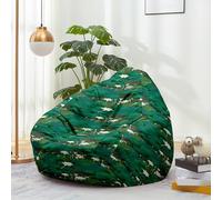 Hiseng Housse Pouf Poire Vide S M L XL XXL Housse de Pouf Poire sans Remplissage Poire avec Rangement Sac Haricots pour Enfants Adultes Lavables Amovible Salon, Fleurs Lotus (Verte,100x120cm)