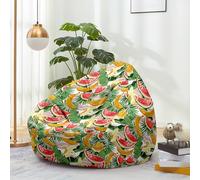 Hiseng Housse Pouf Poire Vide S M L XL XXL Housse de Pouf Poire sans Remplissage Poire avec Rangement Sac Haricots pour Enfants Adultes Lavables Amovible Salon, Motifs Fruits (Tropical,70x80cm)