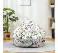 Hiseng Housse Pouf Poire Vide S M L XL XXL Housse de Pouf Poire sans Remplissage Poire avec Rangement Sac Haricots pour Enfants Adultes Lavables Amovible Salon, Oiseau 3D (Printemps,100x120cm)