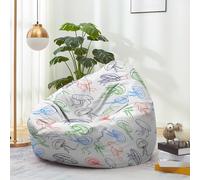 Hiseng Housse Pouf Poire Vide S M L XL XXL Housse de Pouf Poire sans Remplissage Poire avec Rangement Sac Haricots pour Enfants Adultes Lavables Amovible Salon, Méduse Imprimé (Graffiti,90x110cm)