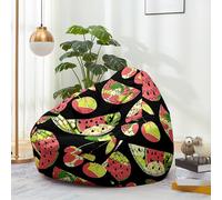Hiseng Housse Pouf Poire Vide S M L XL XXL Housse de Pouf Poire sans Remplissage Poire avec Rangement Sac Haricots pour Enfants Adultes Lavables Amovible Salon, Motifs Fruits (Pastèque,70x80cm)