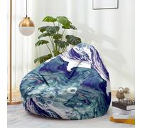 Hiseng Housse Pouf Poire Vide S M L XL XXL Housse de Pouf Poire sans Remplissage Poire avec Rangement Sac Haricots pour Enfants Adultes Lavables Amovible Salon, Moderne Marbre (Océan,80x90cm)