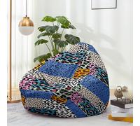 Hiseng Housse Pouf Poire Vide S M L XL XXL Housse de Pouf Poire sans Remplissage Poire avec Rangement Sac Haricots pour Enfants Adultes Lavables Amovible Salon, Imprimé léopard (Patchwork,70x80cm)