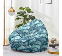 Hiseng Housse Pouf Poire Vide S M L XL XXL Housse de Pouf Poire sans Remplissage Poire avec Rangement Sac Haricots pour Enfants Adultes Lavables Amovible Salon, Méduse Imprimé (Océan,90x110cm)