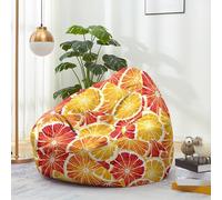 Hiseng Housse Pouf Poire Vide S M L XL XXL Housse de Pouf Poire sans Remplissage Poire avec Rangement Sac Haricots pour Enfants Adultes Lavables Amovible Salon, Motifs Fruits (Orange,80x90cm)