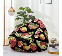 Hiseng Housse Pouf Poire Vide S M L XL XXL, Imprimé Fruits Housse de Pouf Poire sans Remplissage Poire pour Enfants Tissus Lavables pour Salon Chambre (Cerise,100x120cm)