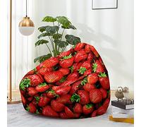 Hiseng Housse Pouf Poire Vide S M L XL XXL, Imprimé Fruits Housse de Pouf Poire sans Remplissage Poire pour Enfants Adultes Tissus Lavables pour Salon Chambre (Fraise 2,130x150cm)