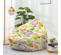 Hiseng Housse Pouf Poire Vide S M L XL XXL, Imprimé Fruits Housse de Pouf Poire sans Remplissage Poire pour Enfants Tissus Lavables pour Salon Chambre (Fruit du Dragon,70x80cm)