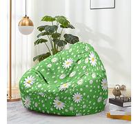 Hiseng Housse Pouf Poire Vide S M L XL XXL, Imprimé Marguerite Housse de Pouf Poire sans Remplissage Poire pour Enfants Adultes Tissus Lavables pour Salon Chambre (Vert,80x90cm)