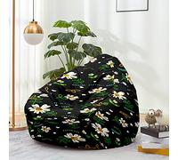 Hiseng Housse Pouf Poire Vide S M L XL XXL, Imprimé Marguerite Housse de Pouf Poire sans Remplissage Poire pour Enfants Adultes Tissus Lavables pour Salon Chambre (Fleurs Noires,90x110cm)