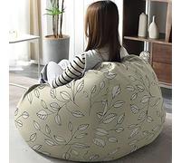 Hiseng Housse Pouf Poire Vide S M L XL XXL, Motif de Feuilles Housse de Pouf Poire sans Remplissage Poire pour Enfants Adultes Tissus Lavables pour Salon Chambre (Kaki Clair,130x150cm)