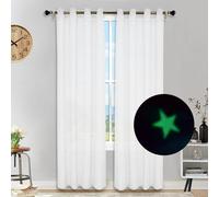 Hiseng Lot de 2 Rideaux Voilage à Oeillets Lumineux Étoiles Rideau Voilage Semi-Transparent Effet Voile Décoration de Fenêtre Cuisine Salle de Bain Chambre Salon Tulle 2 Panneaux (Blanc,132x160cm)