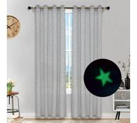 Hiseng Lot de 2 Rideaux Voilage à Oeillets Lumineux Étoiles Rideau Voilage Semi-Transparent Effet Voile Décoration de Fenêtre Cuisine Salle de Bain Chambre Salon Tulle 2 Panneaux (Gris,132x213cm)