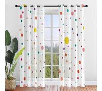 Hiseng Lot de 2 Rideaux Voilage à Oeillets, Motif à Pois 3D Semi-Transparent Voile Décoration de Fenêtre Salle de Bain Balcon Chambre Salon Cuisine, Tulle 2 Panneaux (132x160cm,Blanc)