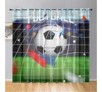 Hiseng Lot de 2 Rideaux Voilage à Oeillets, Style Moderne Semi-Transparent Voile Décoration de Fenêtre Salle de Bain Balcon Chambre Salon Cuisine, Tulle 2 Panneaux (Match de Foot,107x213cm)