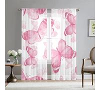 Hiseng Lot de 2 Rideaux Voilages Panneaux de Fenêtres Semi-Transparent en Effet Voile Décoration de Fenêtre pour Salle de Bain Balcon Chambre Salon Cuisine (108x215cm,Papillon)