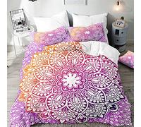 Hiseng Mandala Parure de Lit 2 Personne avec Housse de Couette en Microfibre et Taies d'oreiller 50 * 75cm - Ensemble de Literie 3 Pièces - 3D Imprimé (Violet Jaune,200x200cm)