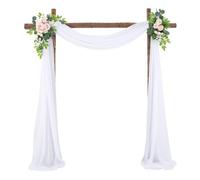Hiseng Mariage Arche Tenture Décoration Mariage Extérieur Blanc Rideaux de Lit à Baldaquin Tulle Voilage Mousseline de Soie Fond Décor pour Fête Cérémonie Plafond (Blanc,0.75x10m)