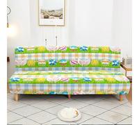 Hiseng Motifs de Pâques Housse de Clic Clac Élastique Canapé 2/3 Places, Housse de Canapé sans Bras Extensible Antidérapant Tout Couvert Canapé-lit Pliant Protecteur (Œuf de Pâques G,120-150cm)