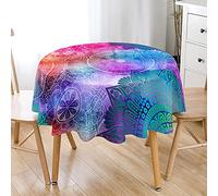 Hiseng Nappe de Table Ronde Imperméable Boho Multicolore, Nappes Imprimée Mandala Exotique Tissu Polyester Anti-Taches Lavable pour Décoration de Table de Cuisine Jardin (Coloré,180cm)