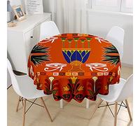 Hiseng Nappe de Table Ronde Imperméable Rétro Nappe Imprimé Afrique Tradition, Polyester Anti-Taches Lavable Entretien Facile pour Décoration de Table de Cuisine Jardin (Totem Africain,150cm)