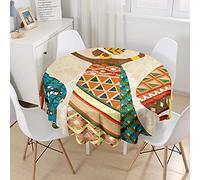 Hiseng Nappe de Table Ronde Imperméable Rétro Nappe Imprimé Afrique Tradition, Polyester Anti-Taches Lavable Entretien Facile pour Décoration de Table de Cuisine Jardin (Femme Africaine,120cm)