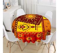 Hiseng Nappe de Table Ronde Imperméable Rétro Nappe Imprimé Afrique Tradition, Polyester Anti-Taches Lavable Entretien Facile pour Décoration de Table de Cuisine Jardin (Rouge,180cm)