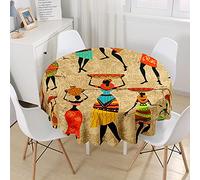 Hiseng Nappe de Table Ronde Imperméable Rétro Nappe Imprimé Afrique Tradition, Polyester Anti-Taches Lavable Entretien Facile pour Décoration de Table de Cuisine Jardin (Femme Africaine c,150cm)