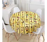 Hiseng Nappe de Table Ronde Imperméable Rétro Nappe Imprimé Afrique Tradition, Polyester Anti-Taches Lavable Entretien Facile pour Décoration de Table de Cuisine Jardin (Hiéroglyphes,150cm)