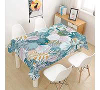 Hiseng Nappe Rectangulaire Imperméable, 3D Plantes Tropicales Imprimé Anti Tache Lavable Nappes Entretien Facile pour Cuisine Jardin Picnic Party Exterieur de Table (Turquoise,140x260cm)